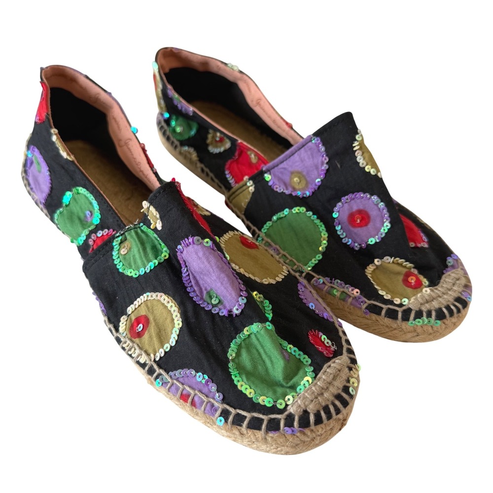 Gaimo Spain Sequin Embroidered Espadrilles Slip On Flat Shoes NWOT Size 40 US 9